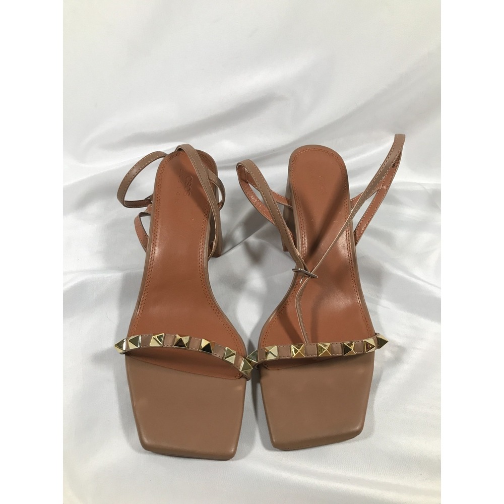ASOS DESIGN Tan Studded Strappy Block Heel Sandals Square Toe US 11 113333371